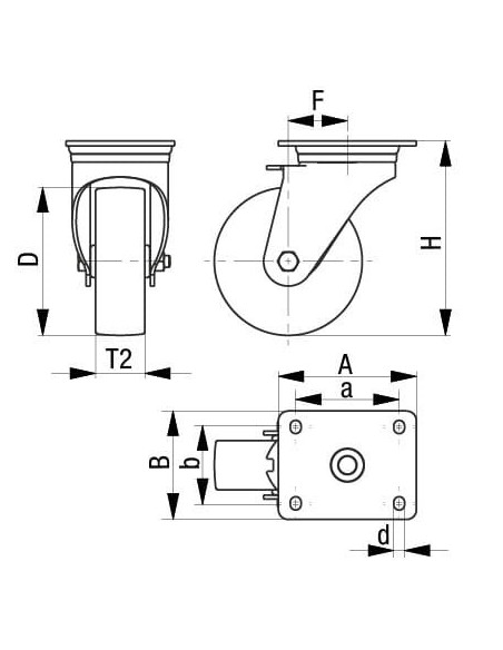 LK-POTHS 100XKA-3-FA poliuretano pasukamas ratukas 100 mm