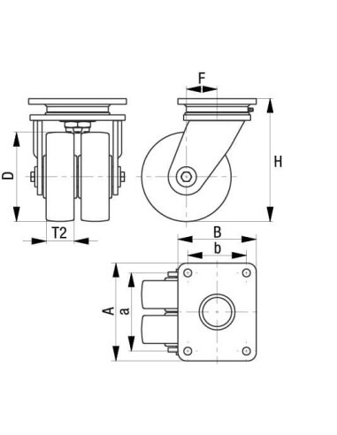 LSD-GTH 250K - Dvigubas pasukamas poliuretano ratukas 250 mm