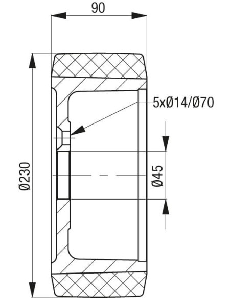 RB 230x90/45-5 ratas krautuvams ir kėlimo technikai
