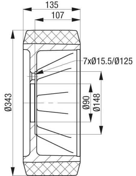RB 343x135/90-7 ratas krautuvams ir kėlimo technikai