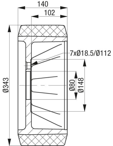 Ratukas RB 343x140/80-7 krautuvams ir kėlimo technikai