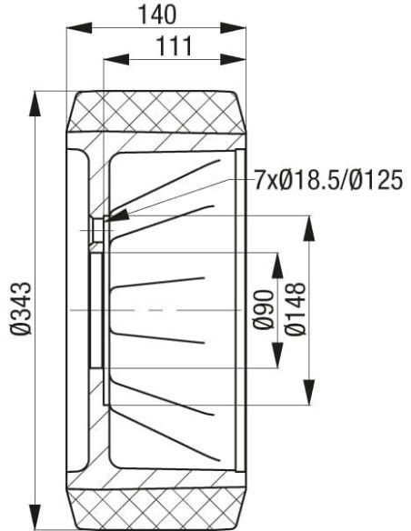 RB 343x140/90-7 ratas krautuvams ir kėlimo technikai