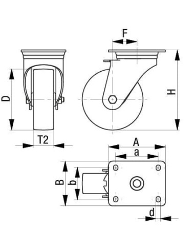 LH-POTH 100K-3-ST-FS poliuretano pasukamas ratukas su